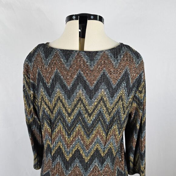 Tacera Knit Dress Women's XL Multi-Color Long Sleeve Round Neck Chevron Pattern - Picture 9 of 12
